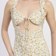 DITSY PRINT MIDI DRESS WITH CUTOUT AND LACE TRIM-Emory Park-[option4]-[option5]-[option6]-[option7]-[option8]-Shop-Boutique-Clothing-for-Women-Online