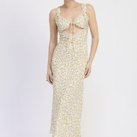 DITSY PRINT MIDI DRESS WITH CUTOUT AND LACE TRIM-Emory Park-[option4]-[option5]-[option6]-[option7]-[option8]-Shop-Boutique-Clothing-for-Women-Online