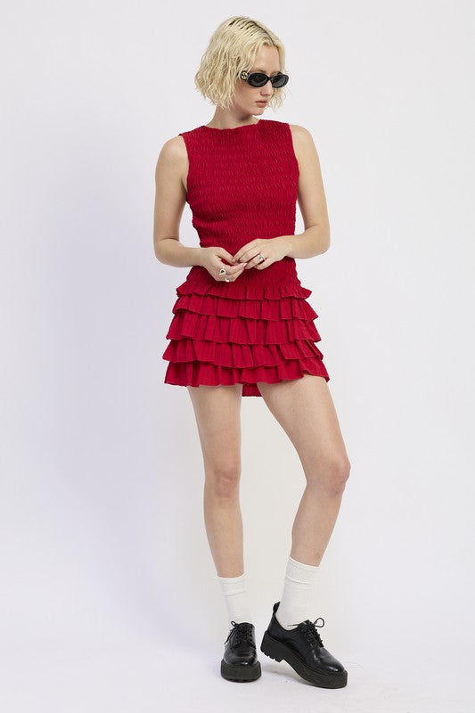 SLEEVELESS SMOCKED MINI DRESS WITH RUFFLE-Emory Park-[option4]-[option5]-[option6]-[option7]-[option8]-Shop-Boutique-Clothing-for-Women-Online