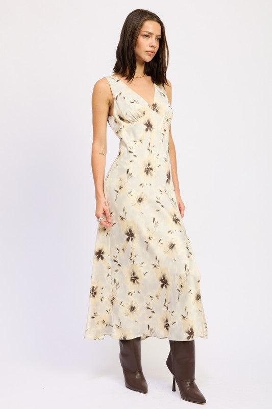 V NECK FLORAL MIDI BIAS DRESS WITH SLIT-Emory Park-[option4]-[option5]-[option6]-[option7]-[option8]-Shop-Boutique-Clothing-for-Women-Online