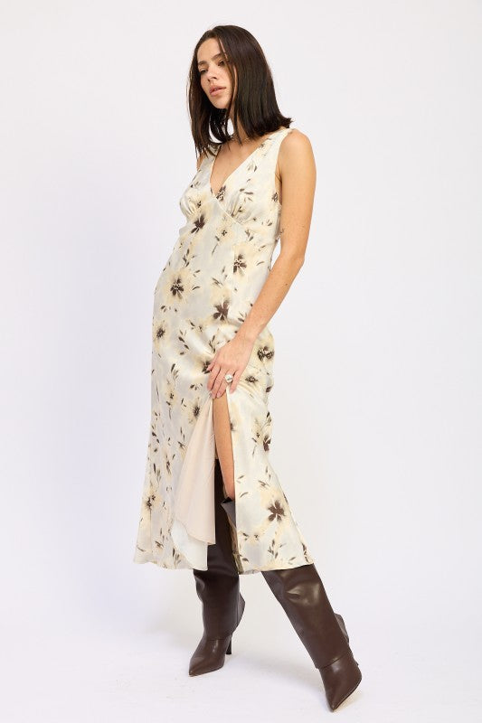 V NECK FLORAL MIDI BIAS DRESS WITH SLIT-Emory Park-[option4]-[option5]-[option6]-[option7]-[option8]-Shop-Boutique-Clothing-for-Women-Online