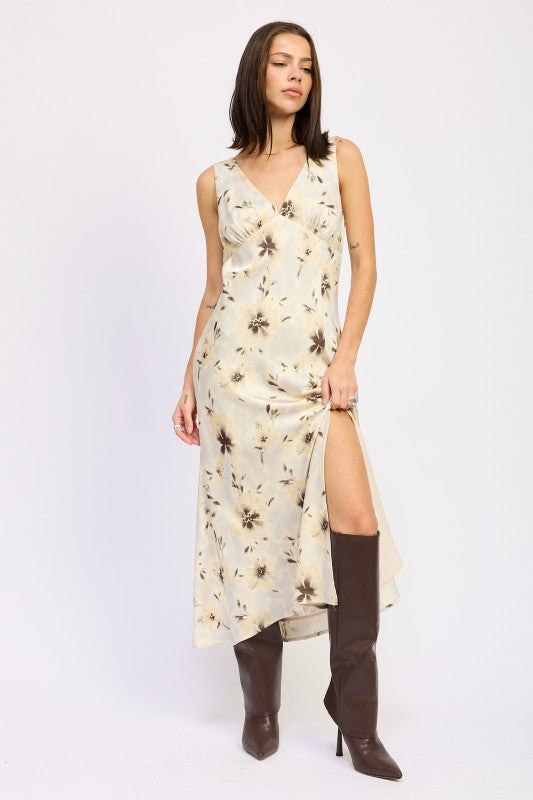 V NECK FLORAL MIDI BIAS DRESS WITH SLIT-Emory Park-[option4]-[option5]-[option6]-[option7]-[option8]-Shop-Boutique-Clothing-for-Women-Online