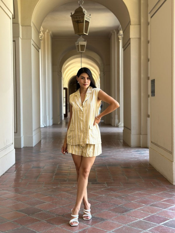 Linnen Stripe Paper Bag Detail Shorts & Vest Set-ACG Los Angeles-[option4]-[option5]-[option6]-[option7]-[option8]-Shop-Boutique-Clothing-for-Women-Online