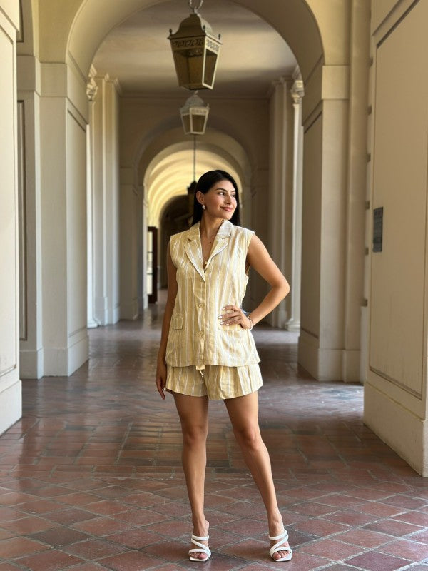 Linnen Stripe Paper Bag Detail Shorts & Vest Set-ACG Los Angeles-[option4]-[option5]-[option6]-[option7]-[option8]-Shop-Boutique-Clothing-for-Women-Online