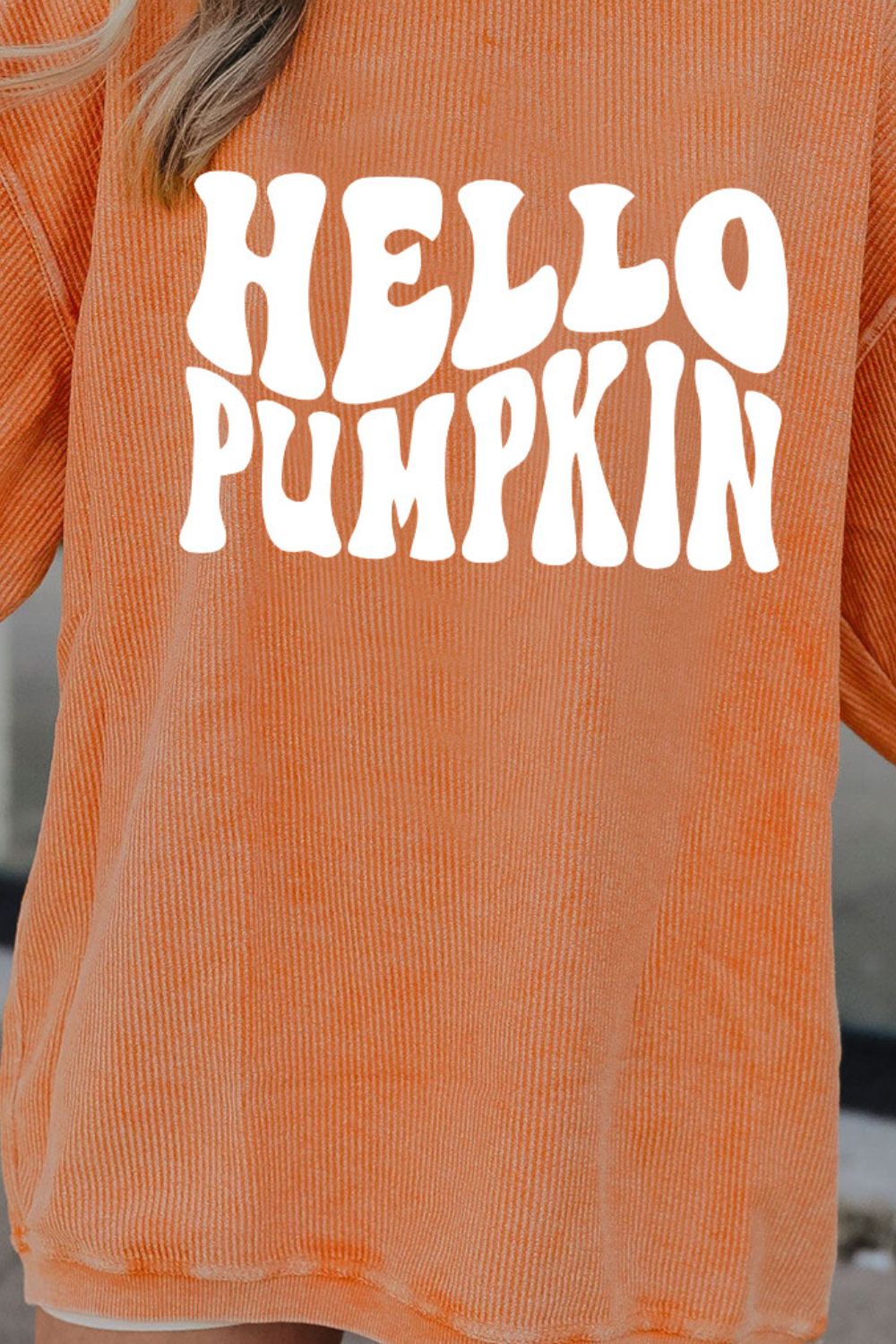 Round Neck Dropped Shoulder HELLO PUMPKIN Ribbed Graphic Sweatshirt-Trendsi-[option4]-[option5]-[option6]-[option7]-[option8]-Shop-Boutique-Clothing-for-Women-Online