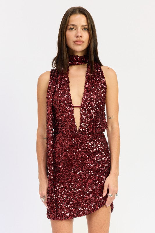 SEQUIN HALTER SCARF MINI DRESS-Emory Park-[option4]-[option5]-[option6]-[option7]-[option8]-Shop-Boutique-Clothing-for-Women-Online