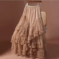 Mesh ruffle maxi skirt-Miss Sparkling-Brown-S-[option4]-[option5]-[option6]-[option7]-[option8]-Shop-Boutique-Clothing-for-Women-Online
