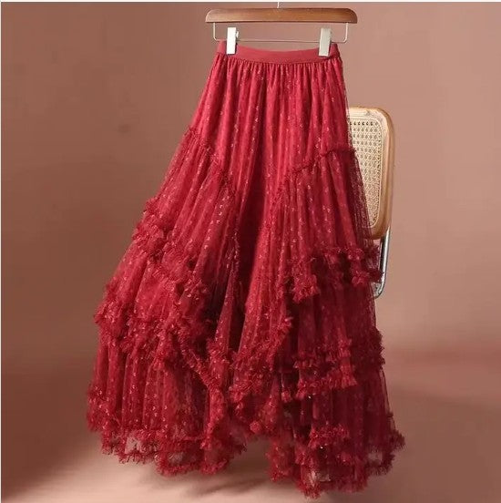 Mesh ruffle maxi skirt-Miss Sparkling-Red-S-[option4]-[option5]-[option6]-[option7]-[option8]-Shop-Boutique-Clothing-for-Women-Online
