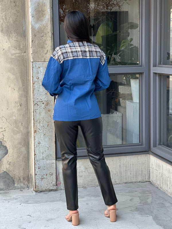 Oversized Denim & Plaid Print Jacket Top-ACG Los Angeles-[option4]-[option5]-[option6]-[option7]-[option8]-Shop-Boutique-Clothing-for-Women-Online