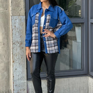 Oversized Denim & Plaid Print Jacket Top-ACG Los Angeles-[option4]-[option5]-[option6]-[option7]-[option8]-Shop-Boutique-Clothing-for-Women-Online