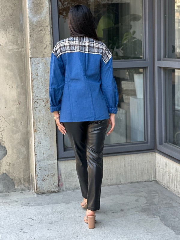 Oversized Denim & Plaid Print Jacket Top-ACG Los Angeles-[option4]-[option5]-[option6]-[option7]-[option8]-Shop-Boutique-Clothing-for-Women-Online