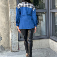 Oversized Denim & Plaid Print Jacket Top-ACG Los Angeles-[option4]-[option5]-[option6]-[option7]-[option8]-Shop-Boutique-Clothing-for-Women-Online