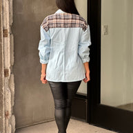 Oversized Denim & Plaid Print Jacket Top-ACG Los Angeles-[option4]-[option5]-[option6]-[option7]-[option8]-Shop-Boutique-Clothing-for-Women-Online