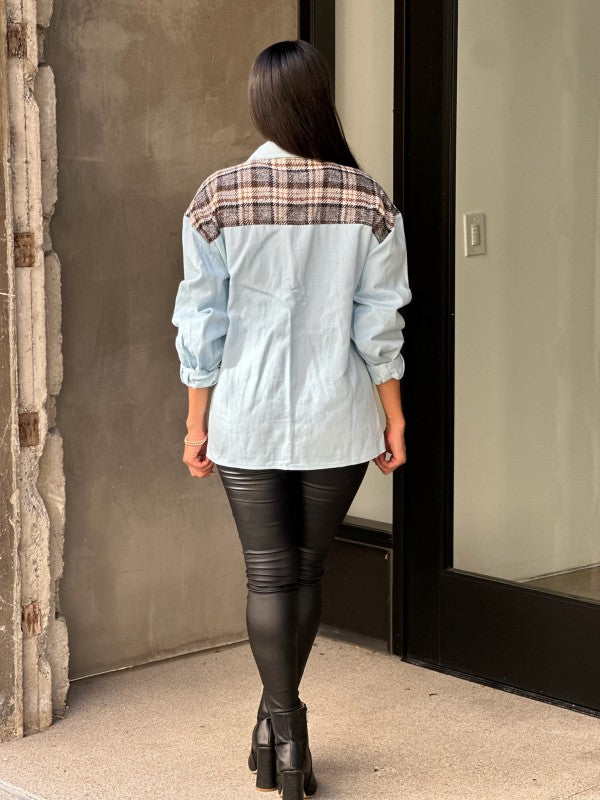 Oversized Denim & Plaid Print Jacket Top-ACG Los Angeles-[option4]-[option5]-[option6]-[option7]-[option8]-Shop-Boutique-Clothing-for-Women-Online