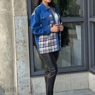 Oversized Denim & Plaid Print Jacket Top-ACG Los Angeles-[option4]-[option5]-[option6]-[option7]-[option8]-Shop-Boutique-Clothing-for-Women-Online