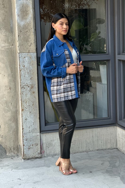 Oversized Denim & Plaid Print Jacket Top-ACG Los Angeles-[option4]-[option5]-[option6]-[option7]-[option8]-Shop-Boutique-Clothing-for-Women-Online