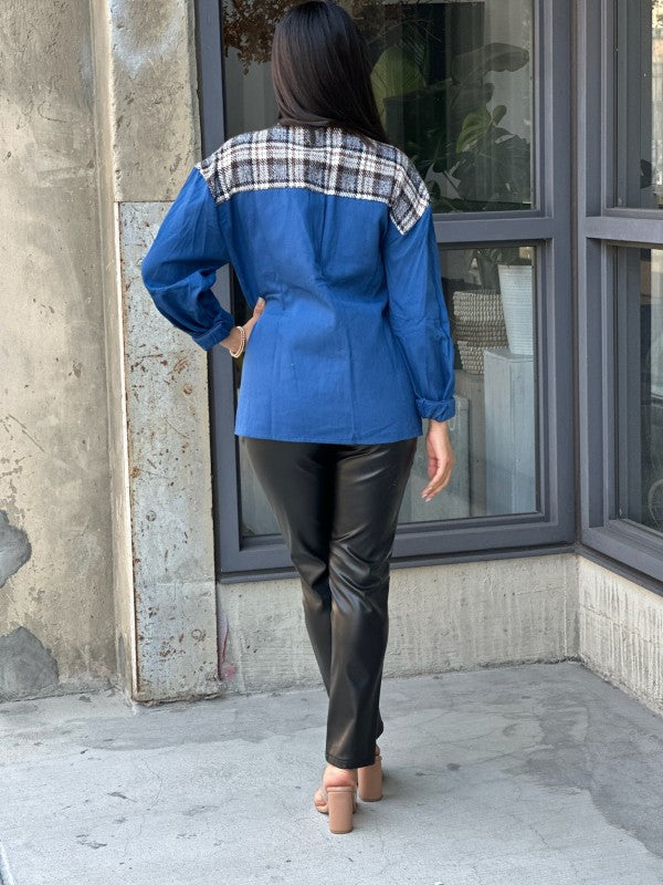 Oversized Denim & Plaid Print Jacket Top-ACG Los Angeles-[option4]-[option5]-[option6]-[option7]-[option8]-Shop-Boutique-Clothing-for-Women-Online