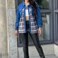 Oversized Denim & Plaid Print Jacket Top-ACG Los Angeles-[option4]-[option5]-[option6]-[option7]-[option8]-Shop-Boutique-Clothing-for-Women-Online