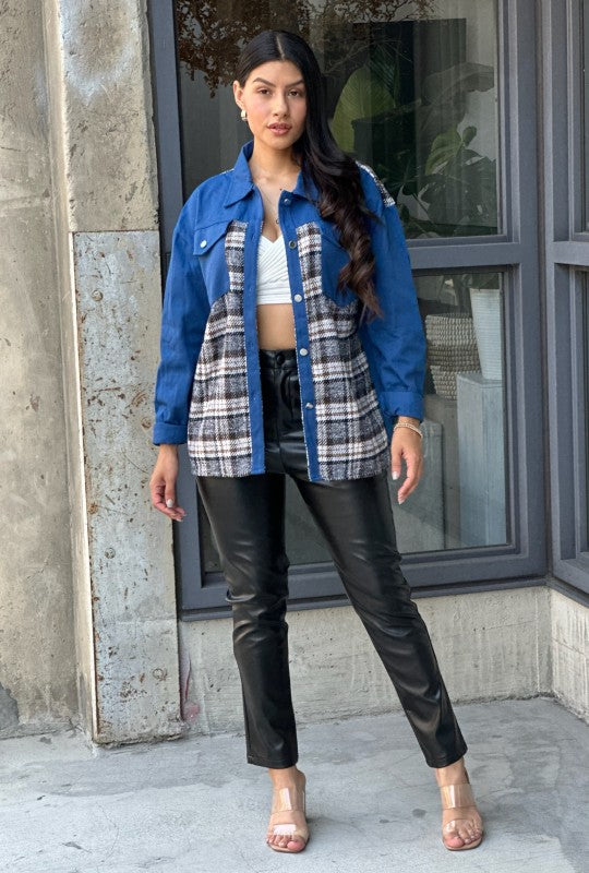 Oversized Denim & Plaid Print Jacket Top-ACG Los Angeles-[option4]-[option5]-[option6]-[option7]-[option8]-Shop-Boutique-Clothing-for-Women-Online