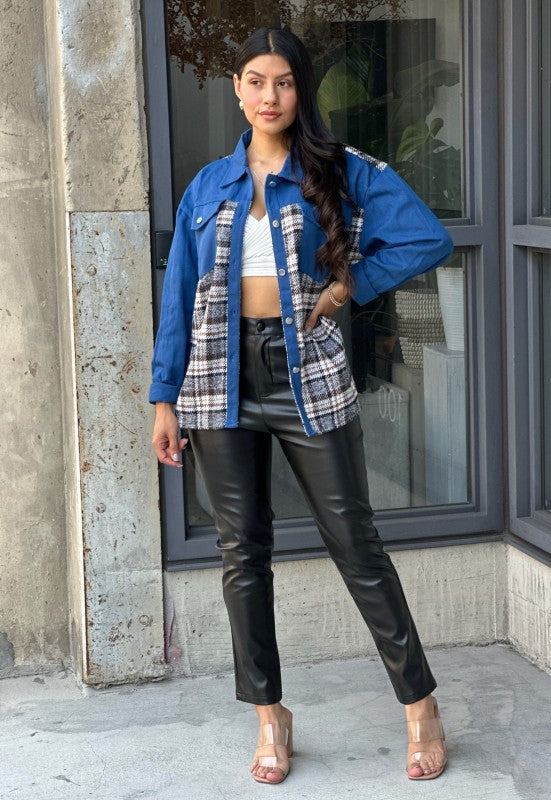 Oversized Denim & Plaid Print Jacket Top-ACG Los Angeles-[option4]-[option5]-[option6]-[option7]-[option8]-Shop-Boutique-Clothing-for-Women-Online