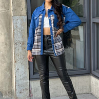Oversized Denim & Plaid Print Jacket Top-ACG Los Angeles-[option4]-[option5]-[option6]-[option7]-[option8]-Shop-Boutique-Clothing-for-Women-Online