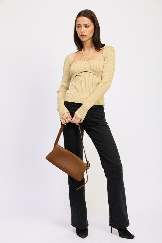 SQUARED NECK KNIT TOP WITH CUT OUT DETAIL-Emory Park-[option4]-[option5]-[option6]-[option7]-[option8]-Shop-Boutique-Clothing-for-Women-Online