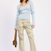 SQUARED NECK KNIT TOP WITH CUT OUT DETAIL-Emory Park-[option4]-[option5]-[option6]-[option7]-[option8]-Shop-Boutique-Clothing-for-Women-Online