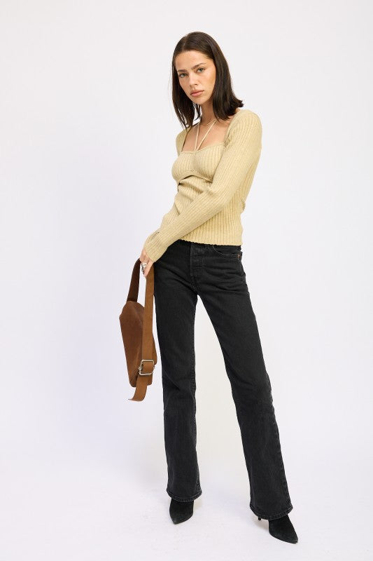 SQUARED NECK KNIT TOP WITH CUT OUT DETAIL-Emory Park-[option4]-[option5]-[option6]-[option7]-[option8]-Shop-Boutique-Clothing-for-Women-Online