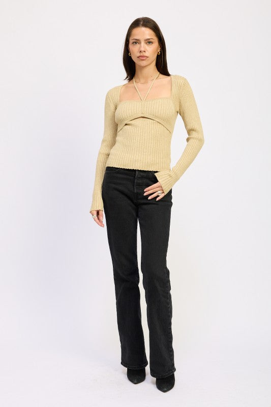 SQUARED NECK KNIT TOP WITH CUT OUT DETAIL-Emory Park-[option4]-[option5]-[option6]-[option7]-[option8]-Shop-Boutique-Clothing-for-Women-Online