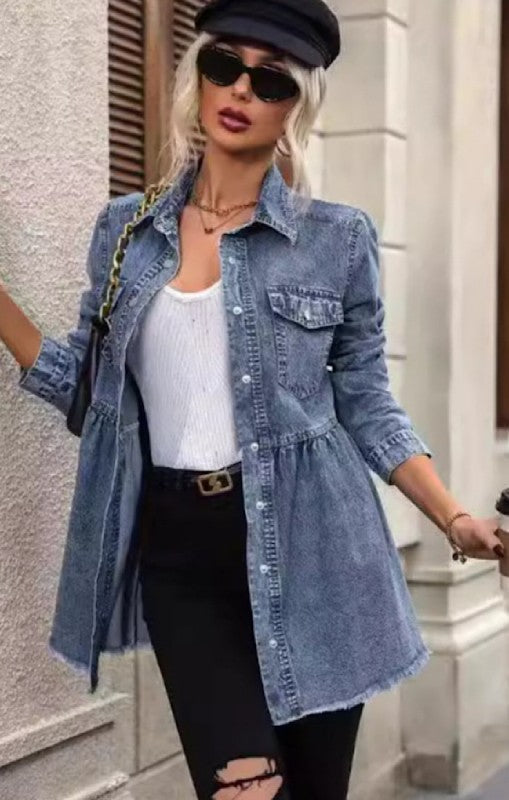Long sleeve denim button front top-Miss Sparkling-[option4]-[option5]-[option6]-[option7]-[option8]-Shop-Boutique-Clothing-for-Women-Online