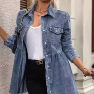 Long sleeve denim button front top-Miss Sparkling-[option4]-[option5]-[option6]-[option7]-[option8]-Shop-Boutique-Clothing-for-Women-Online
