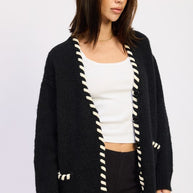 LEATHER TRIM CARDIGAN WITH BUTTONS-Emory Park-[option4]-[option5]-[option6]-[option7]-[option8]-Shop-Boutique-Clothing-for-Women-Online