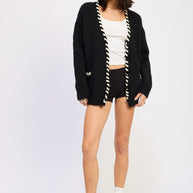 LEATHER TRIM CARDIGAN WITH BUTTONS-Emory Park-[option4]-[option5]-[option6]-[option7]-[option8]-Shop-Boutique-Clothing-for-Women-Online