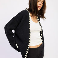 LEATHER TRIM CARDIGAN WITH BUTTONS-Emory Park-[option4]-[option5]-[option6]-[option7]-[option8]-Shop-Boutique-Clothing-for-Women-Online