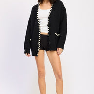 LEATHER TRIM CARDIGAN WITH BUTTONS-Emory Park-[option4]-[option5]-[option6]-[option7]-[option8]-Shop-Boutique-Clothing-for-Women-Online