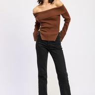 RIBBED OFF SHOULDER SWEATER WITH ZIPPER-Emory Park-[option4]-[option5]-[option6]-[option7]-[option8]-Shop-Boutique-Clothing-for-Women-Online