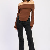 RIBBED OFF SHOULDER SWEATER WITH ZIPPER-Emory Park-[option4]-[option5]-[option6]-[option7]-[option8]-Shop-Boutique-Clothing-for-Women-Online