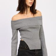 RIBBED OFF SHOULDER SWEATER WITH ZIPPER-Emory Park-[option4]-[option5]-[option6]-[option7]-[option8]-Shop-Boutique-Clothing-for-Women-Online