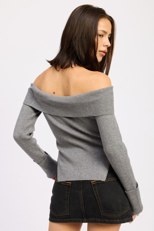 RIBBED OFF SHOULDER SWEATER WITH ZIPPER-Emory Park-[option4]-[option5]-[option6]-[option7]-[option8]-Shop-Boutique-Clothing-for-Women-Online
