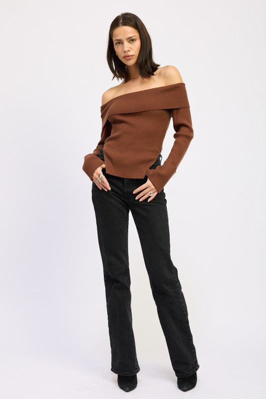 RIBBED OFF SHOULDER SWEATER WITH ZIPPER-Emory Park-[option4]-[option5]-[option6]-[option7]-[option8]-Shop-Boutique-Clothing-for-Women-Online