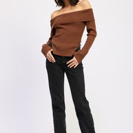 RIBBED OFF SHOULDER SWEATER WITH ZIPPER-Emory Park-[option4]-[option5]-[option6]-[option7]-[option8]-Shop-Boutique-Clothing-for-Women-Online