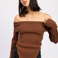 RIBBED OFF SHOULDER SWEATER WITH ZIPPER-Emory Park-[option4]-[option5]-[option6]-[option7]-[option8]-Shop-Boutique-Clothing-for-Women-Online