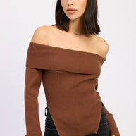 RIBBED OFF SHOULDER SWEATER WITH ZIPPER-Emory Park-[option4]-[option5]-[option6]-[option7]-[option8]-Shop-Boutique-Clothing-for-Women-Online