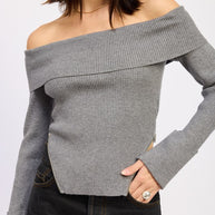 RIBBED OFF SHOULDER SWEATER WITH ZIPPER-Emory Park-[option4]-[option5]-[option6]-[option7]-[option8]-Shop-Boutique-Clothing-for-Women-Online