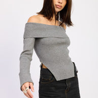 RIBBED OFF SHOULDER SWEATER WITH ZIPPER-Emory Park-[option4]-[option5]-[option6]-[option7]-[option8]-Shop-Boutique-Clothing-for-Women-Online