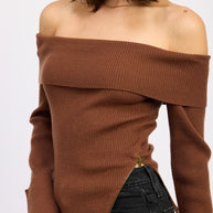 RIBBED OFF SHOULDER SWEATER WITH ZIPPER-Emory Park-[option4]-[option5]-[option6]-[option7]-[option8]-Shop-Boutique-Clothing-for-Women-Online