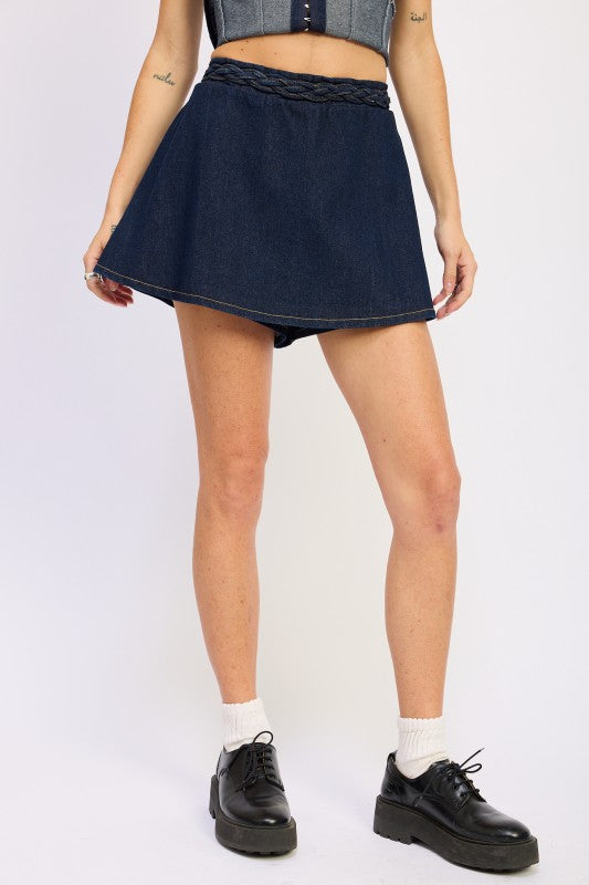 DENIM SKORT WITH ELASTIC WAISTBAND-Emory Park-[option4]-[option5]-[option6]-[option7]-[option8]-Shop-Boutique-Clothing-for-Women-Online
