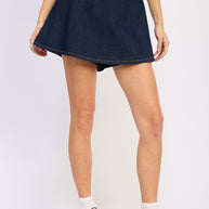 DENIM SKORT WITH ELASTIC WAISTBAND-Emory Park-[option4]-[option5]-[option6]-[option7]-[option8]-Shop-Boutique-Clothing-for-Women-Online