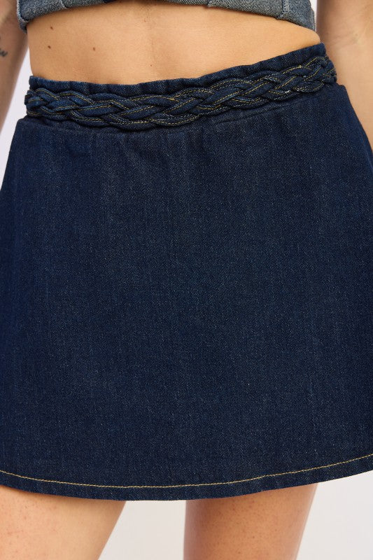 DENIM SKORT WITH ELASTIC WAISTBAND-Emory Park-[option4]-[option5]-[option6]-[option7]-[option8]-Shop-Boutique-Clothing-for-Women-Online