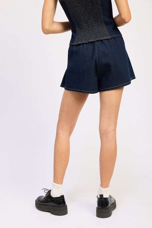 DENIM SKORT WITH ELASTIC WAISTBAND-Emory Park-[option4]-[option5]-[option6]-[option7]-[option8]-Shop-Boutique-Clothing-for-Women-Online
